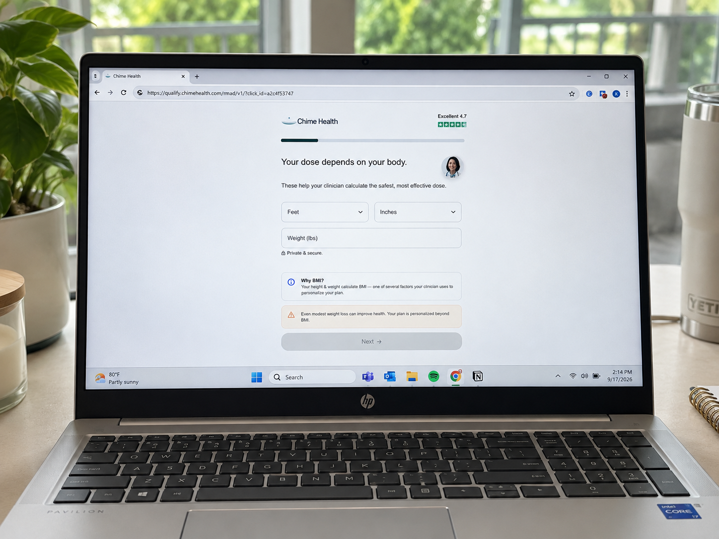 The Chime Health private assessment displayed on a laptop